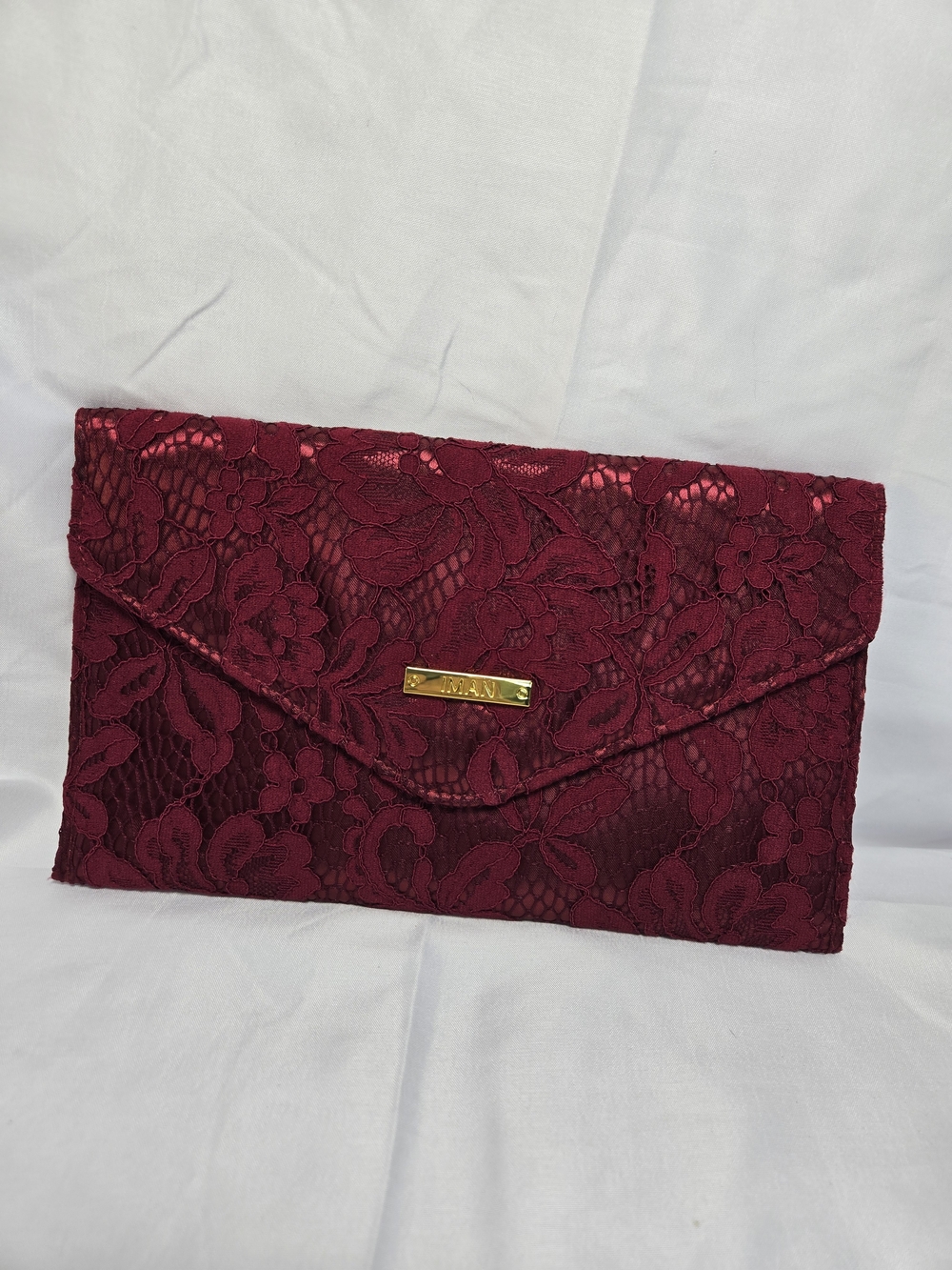 IMAN Burgundy Lace Envelope Clutch